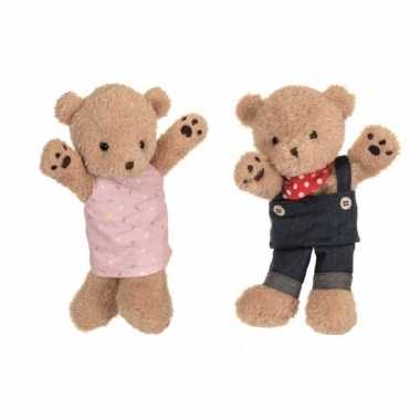 2x pluche bruine beren handpoppen knuffels 24 en 26 cm speelgoed