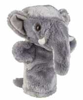 Dierentuin dieren handpoppen knuffels olifant grijs 26 cm