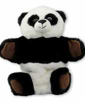 Dierentuin dieren handpoppen knuffels panda zwart wit 22 cm