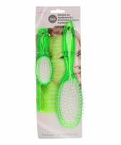 Poppen haarborstel set groen 3 delig voor kinderen